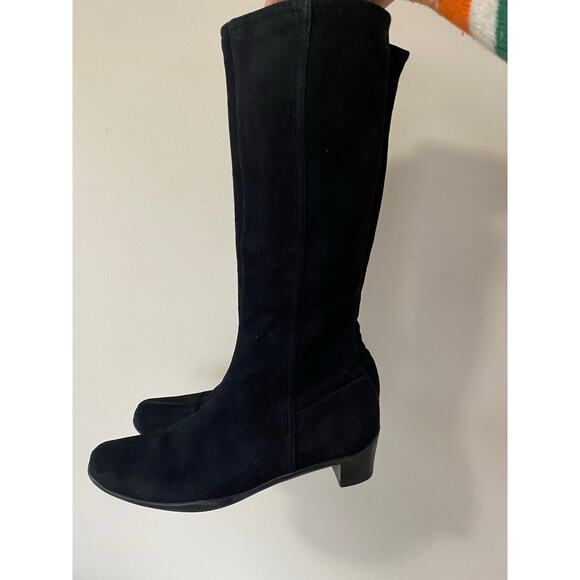 Prada black suede leather pull on calf boots low heel size 35/ US 5 sock boots
